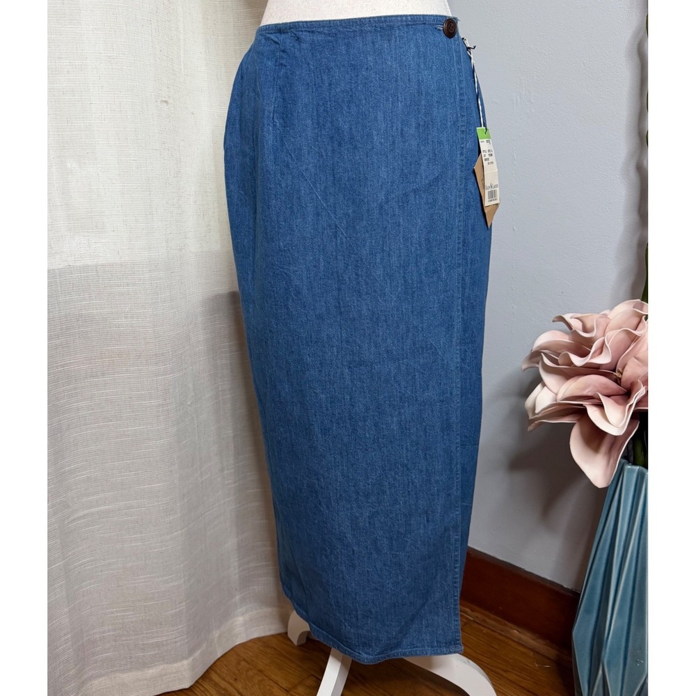 NWT Vintage Ralph Lauren Country Denim Wrap Midi Skirt 100% Cotton Blue Womens 8